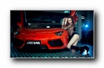 兰博基尼 Aventador 改装车美女性感模特宽屏壁纸